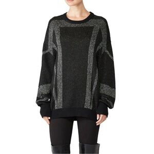 IRO Dock Lurex Metallic Pullover Sweater Black Silver Size Large Slouchy Knit